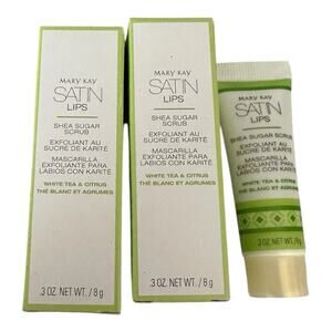 2 MaryKay Satin Lips Shea Sugar Scrub Exfoliate White Tea & Citrus. 0.3 OZ NEW